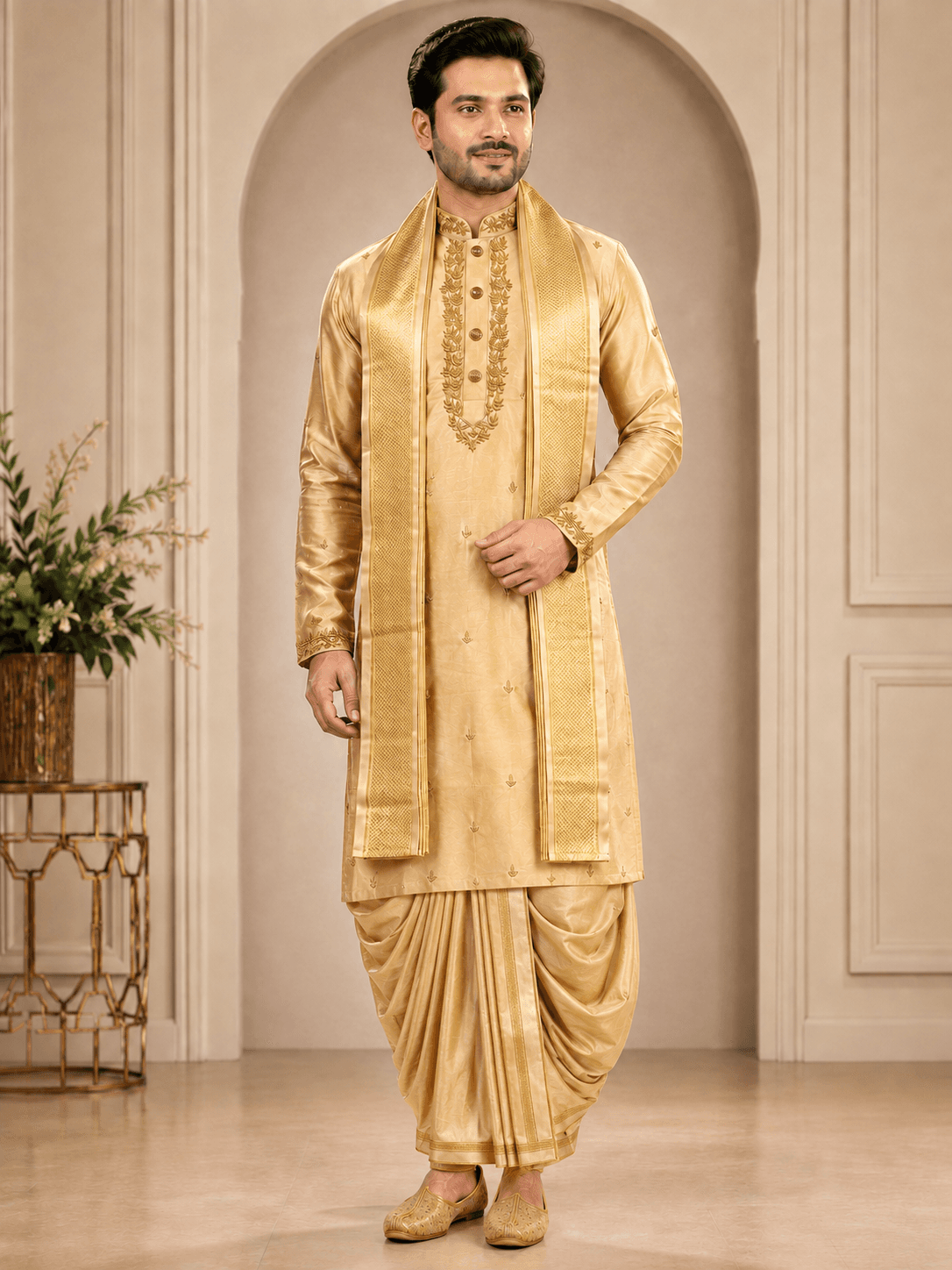 Kurta Dhoti Set with Shawl (Embroidered) — photo 1