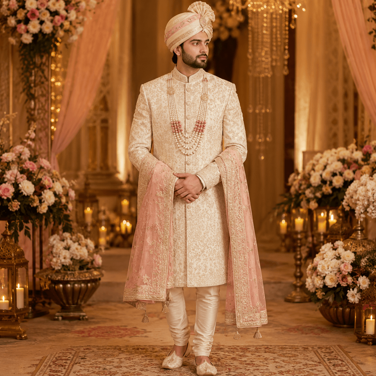 Sherwani Set with Feta & Shawl — photo 1